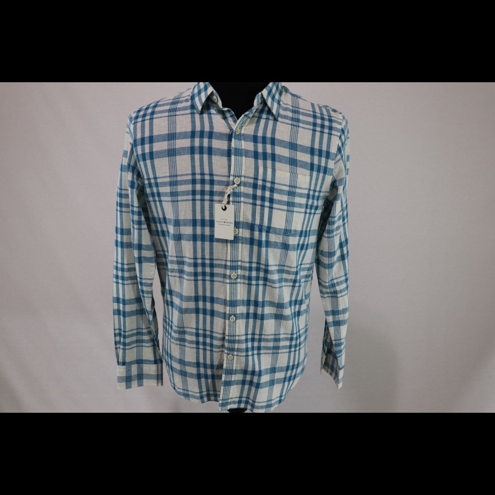 NWT Lucky Brand Classic Fit Linen L/S Blue White